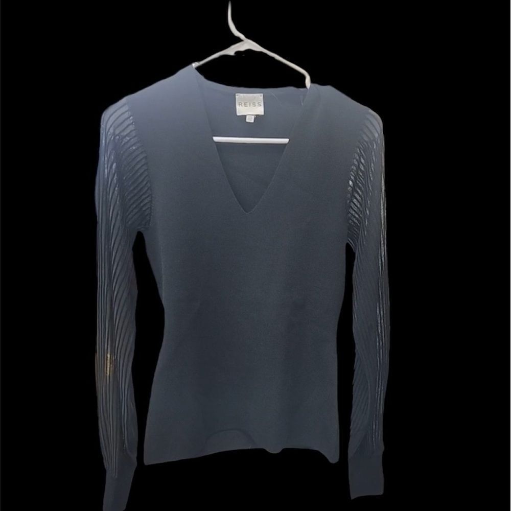 Reiss Savanna Black sheer long sleeve knit top SZ Small.  Lux brand